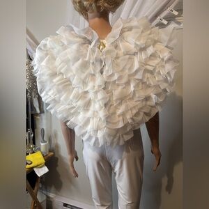 Lot of 2 Set Elegant White Ruffled Angel Wings Home Accent
